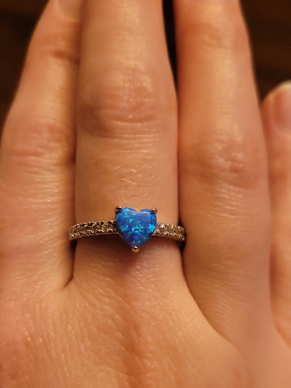 Blue Heart Opal Ring with Pavé Band - Women's Jewelry